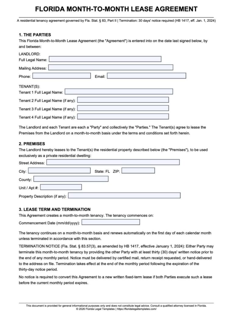 Florida Month to Month Lease Agreement