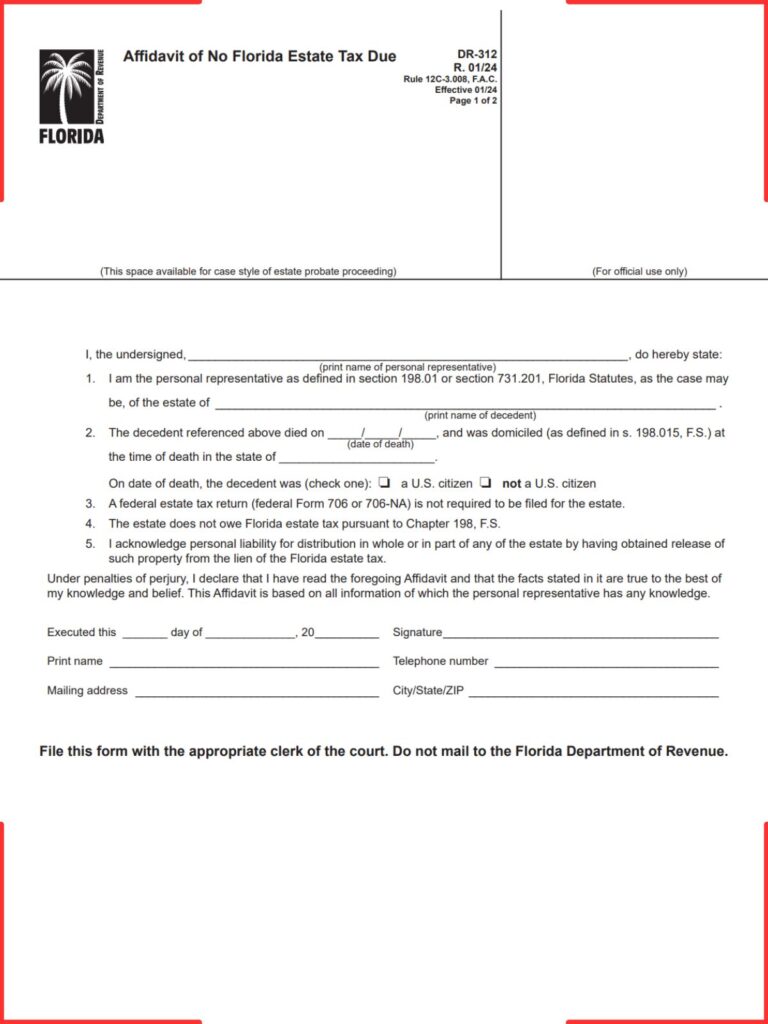Affidavit of No Florida Estate Tax Due