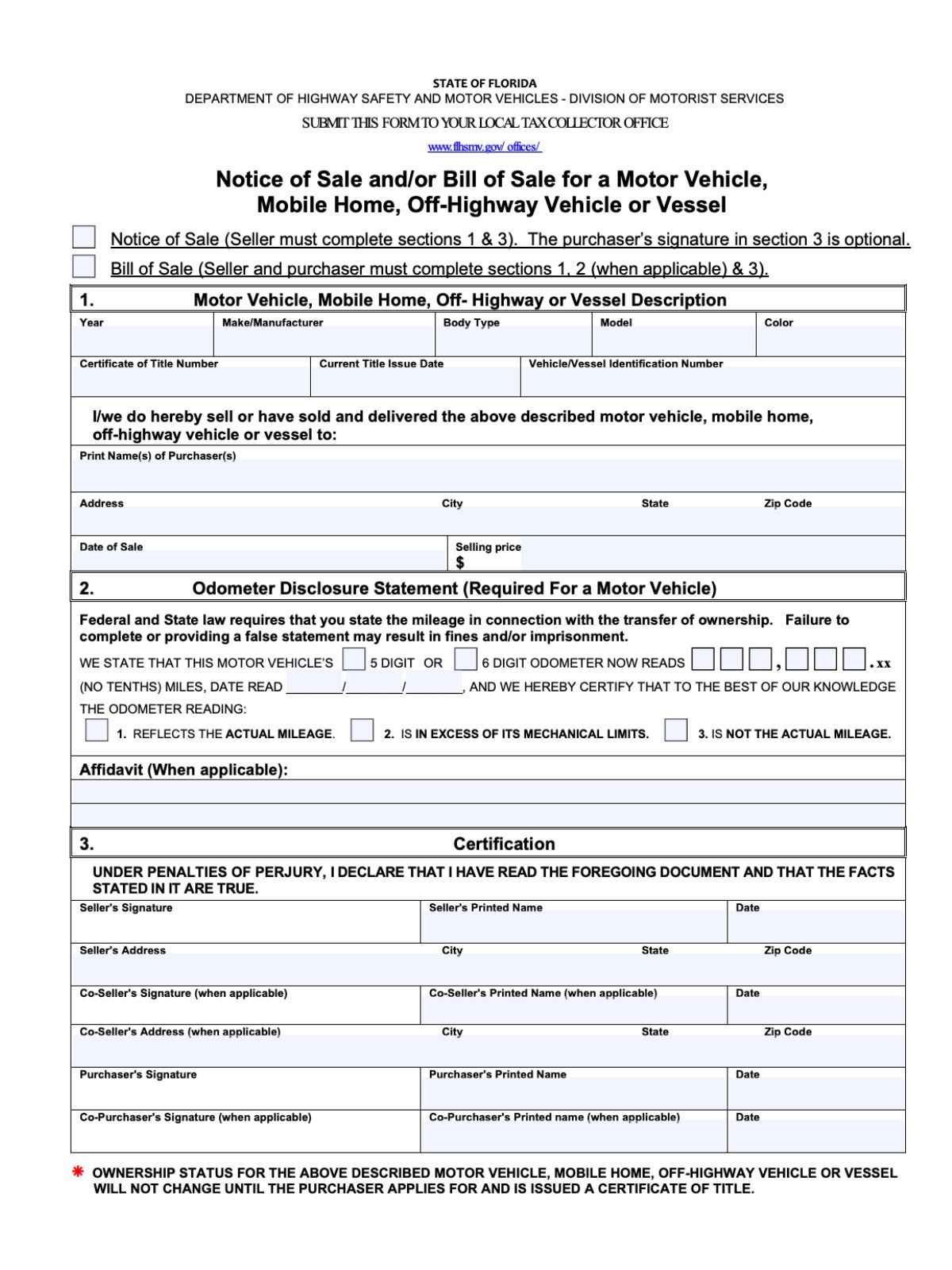 Florida Bill of Sale