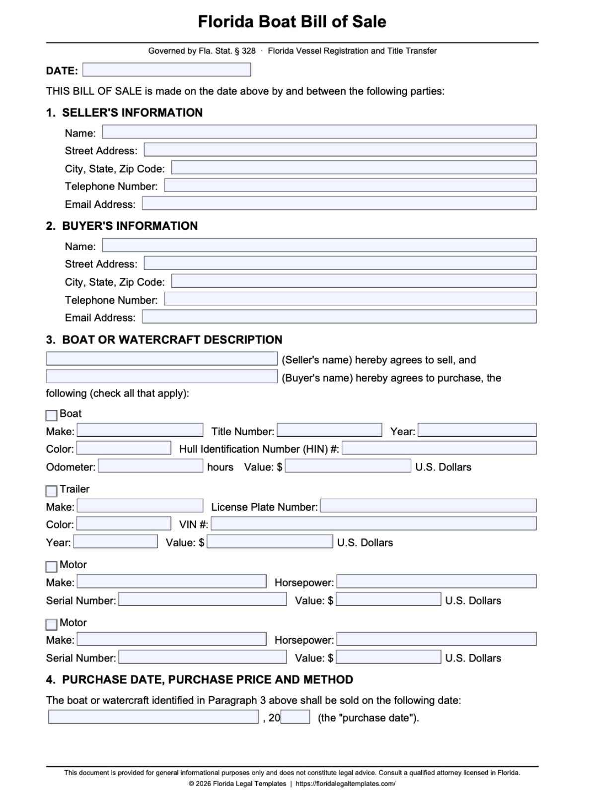 Florida Boat Bill of Sale
