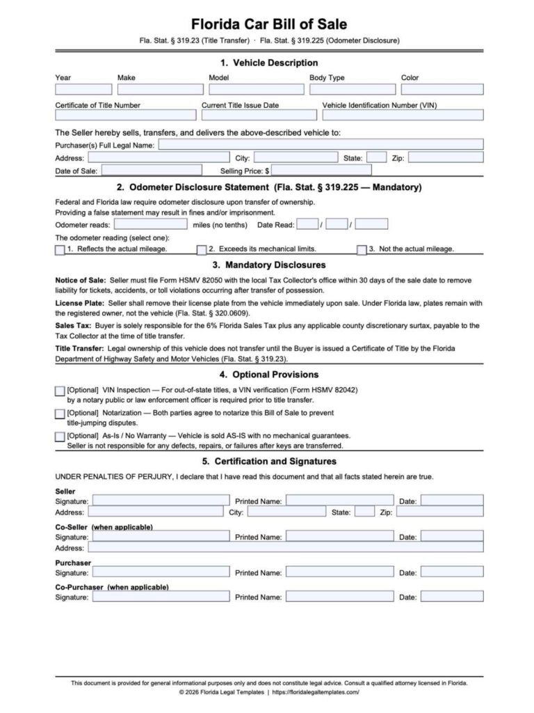Florida Car Bill of Sale