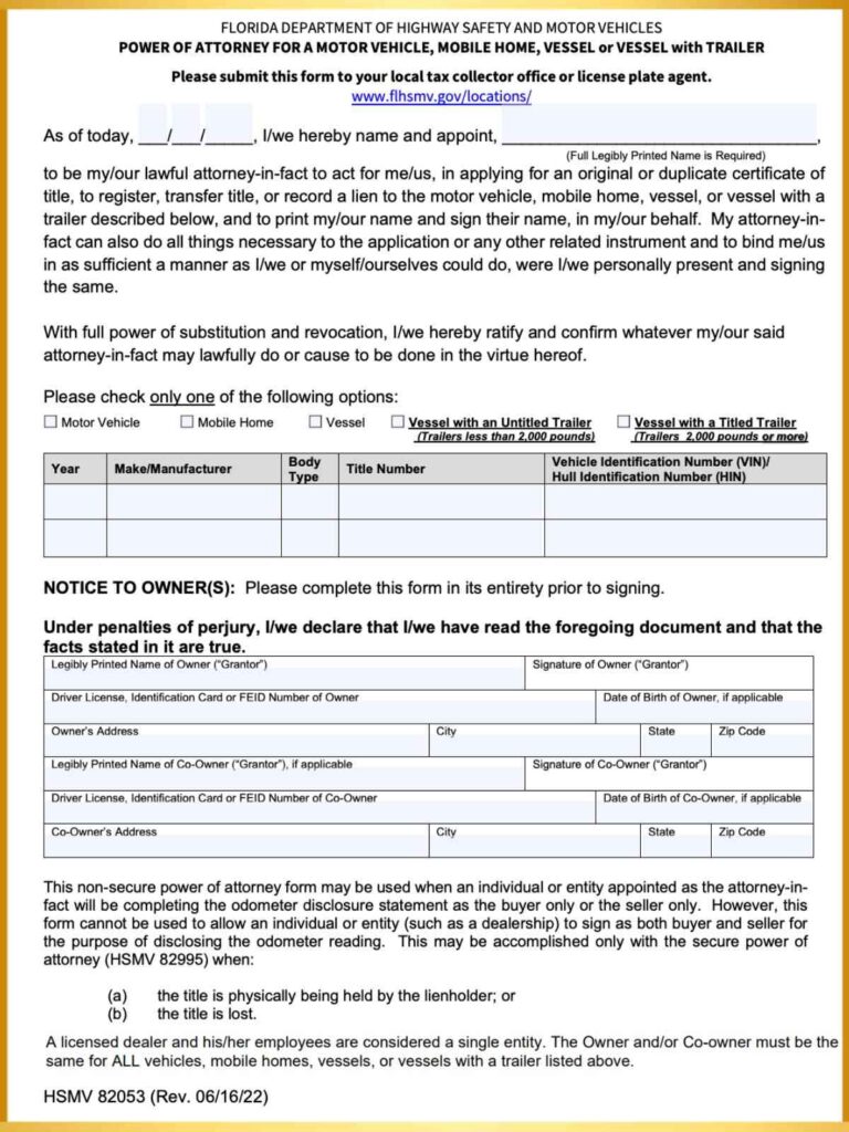 Florida DMV Power of Attorney