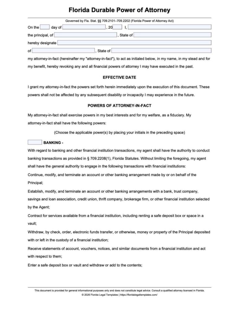Florida Durable Power of Attorney