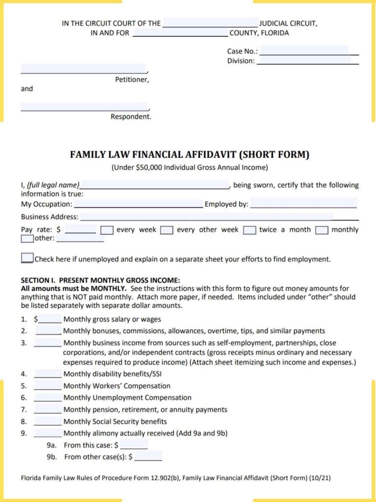 Florida Financial Affidavit Short Form