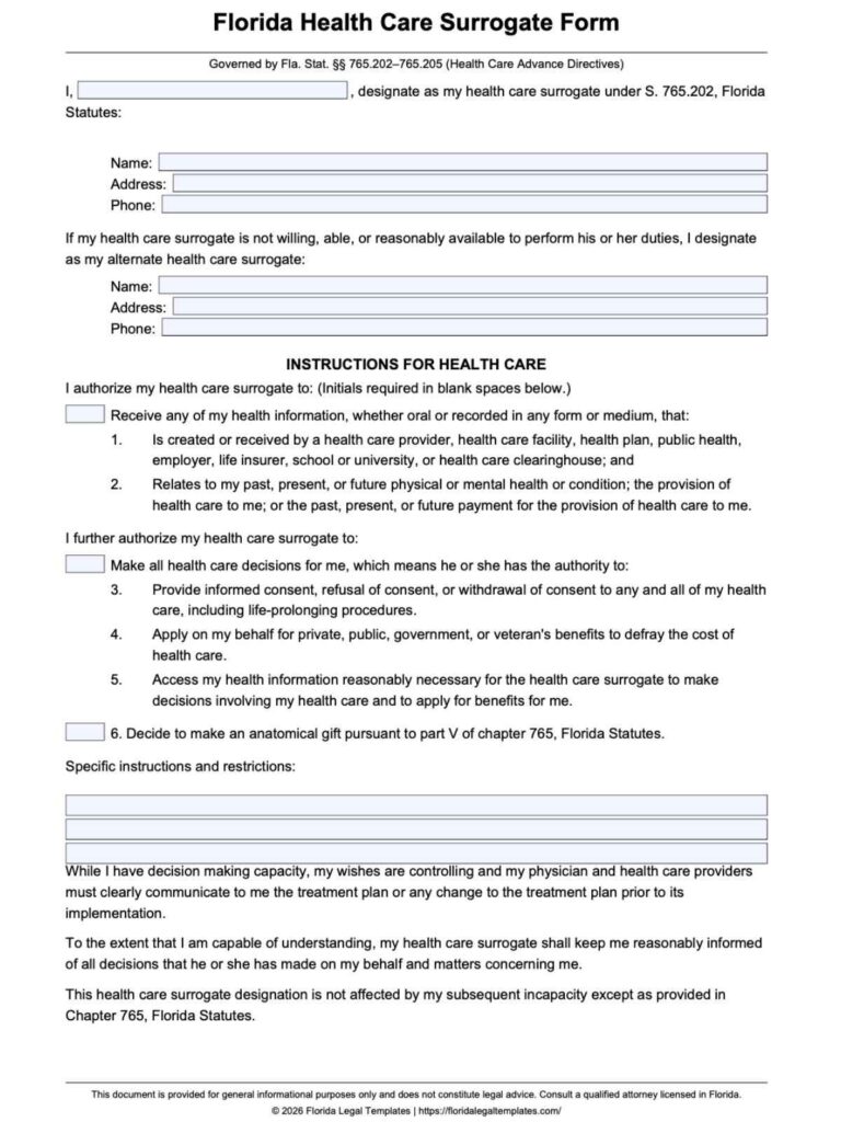 Florida Health Care Surrogate Form