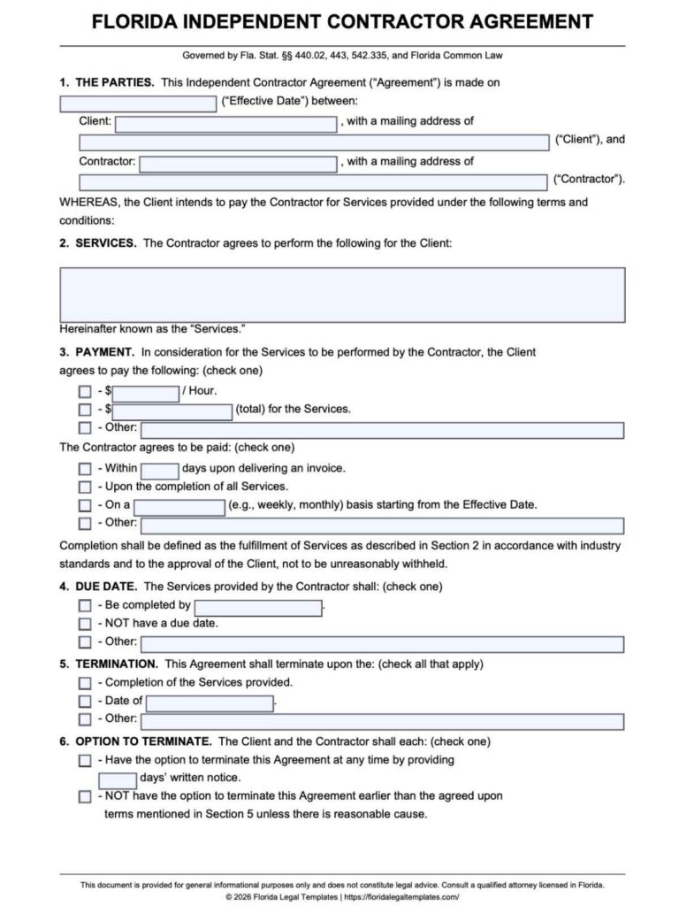 Florida Independent Contractor Agreement