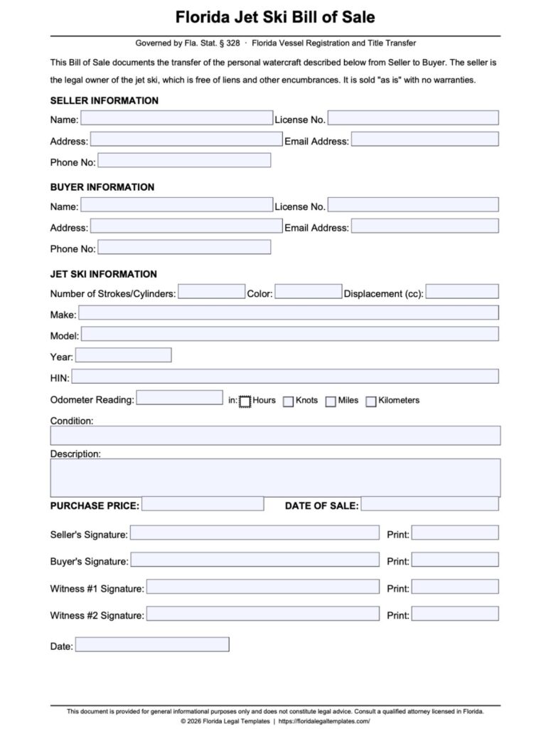 Florida Jet Ski Bill of Sale
