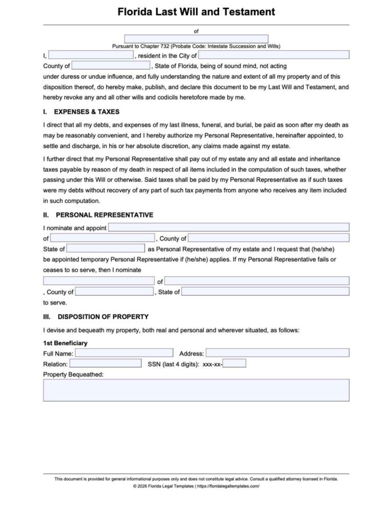 Florida Last Will and Testament