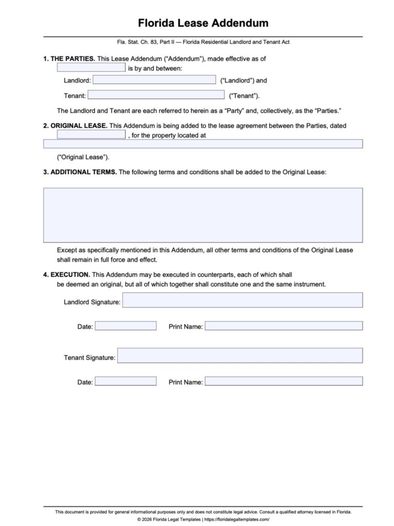 Florida Lease Addendum Template