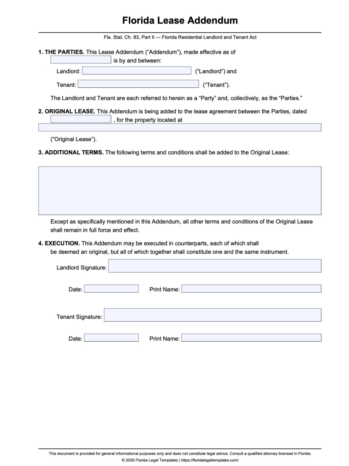 Florida Lease Addendum Template