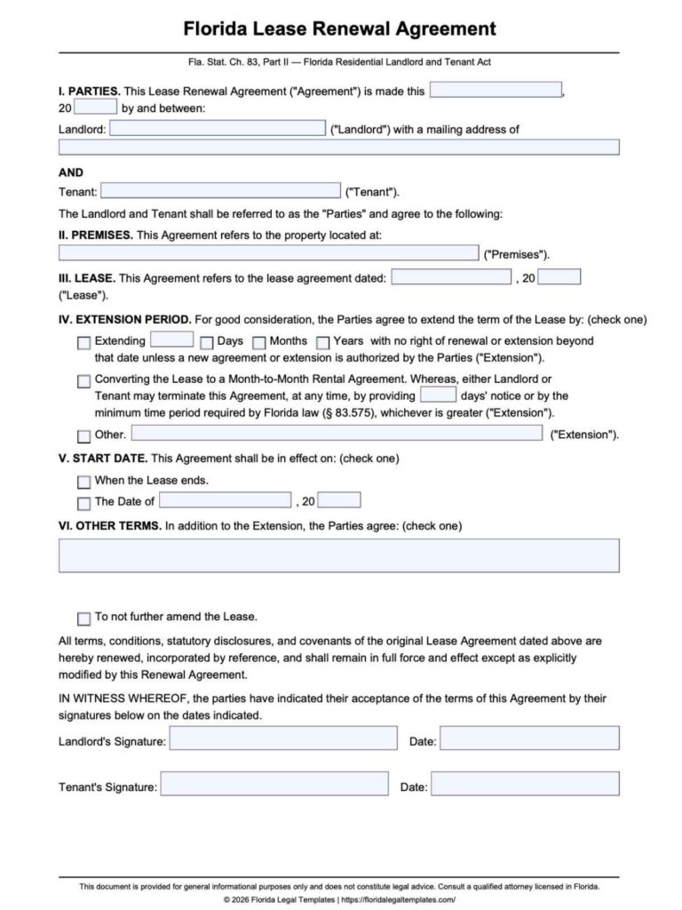 Florida Lease Renewal Agreement