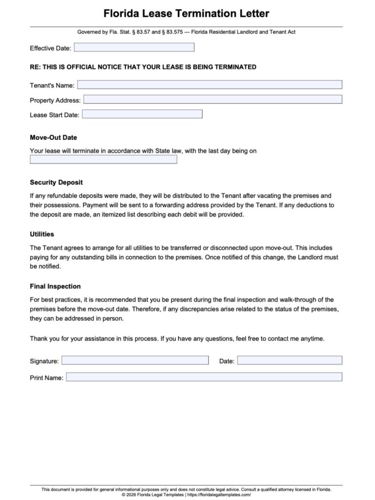 Florida Lease Termination Letter