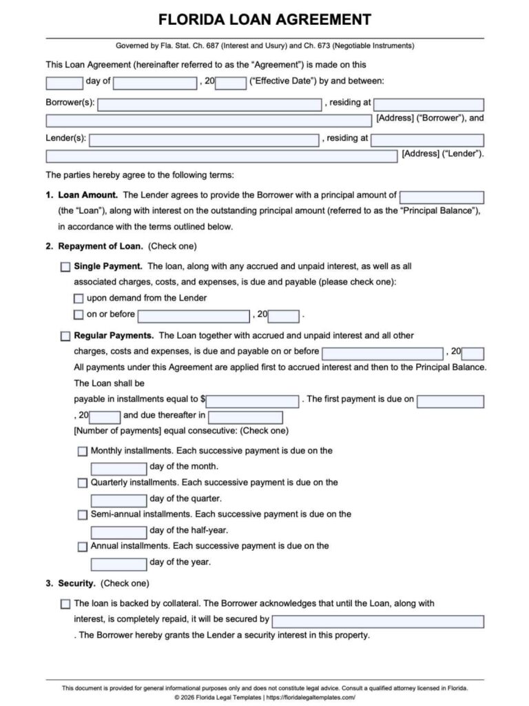 Florida Loan Agreement