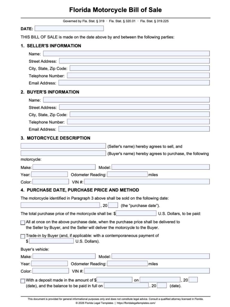 Florida Motorcycle Bill of Sale