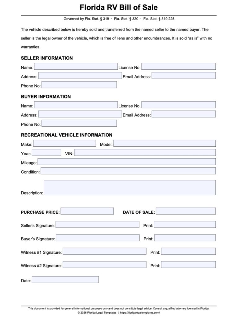 Florida RV Bill of Sale