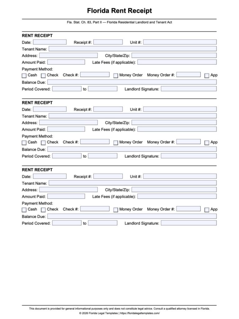 Florida Rent Receipt