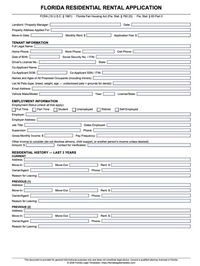 Florida Rental Application
