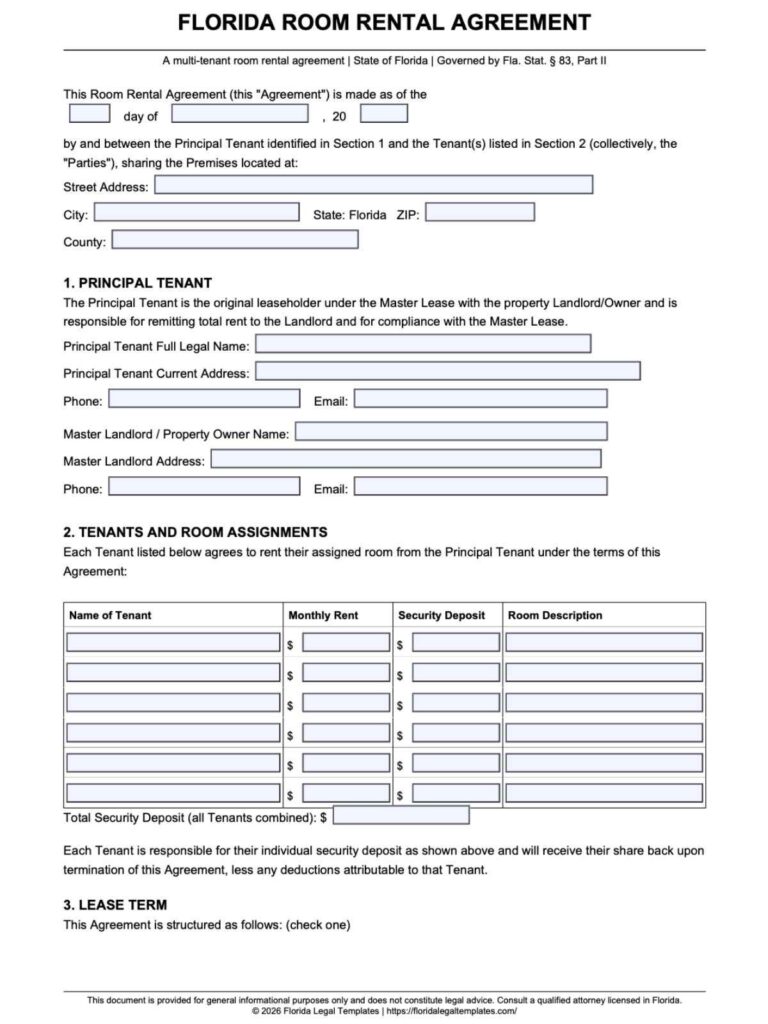 Florida Room Rental Agreement
