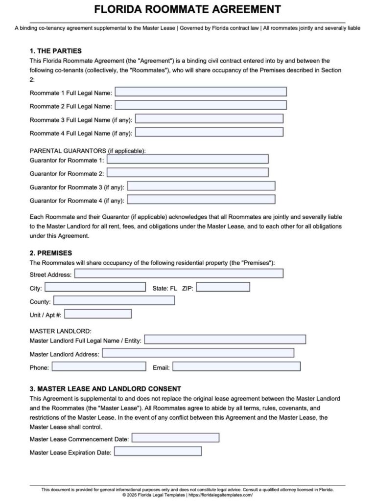 Florida Roommate Agreement