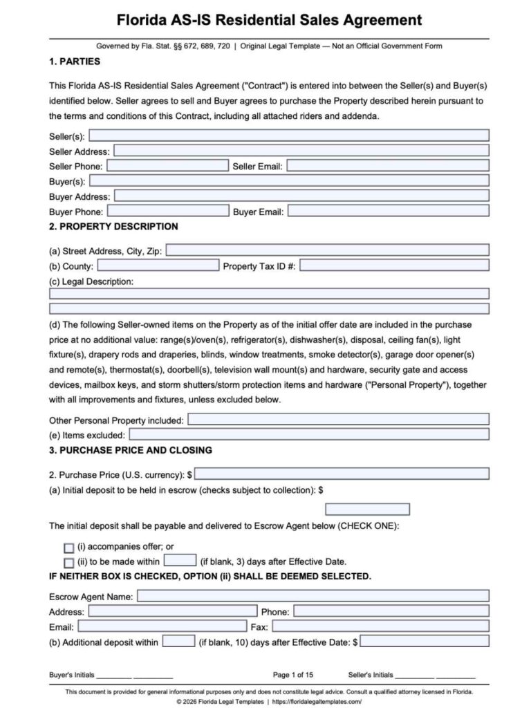 Florida Sales Agreement