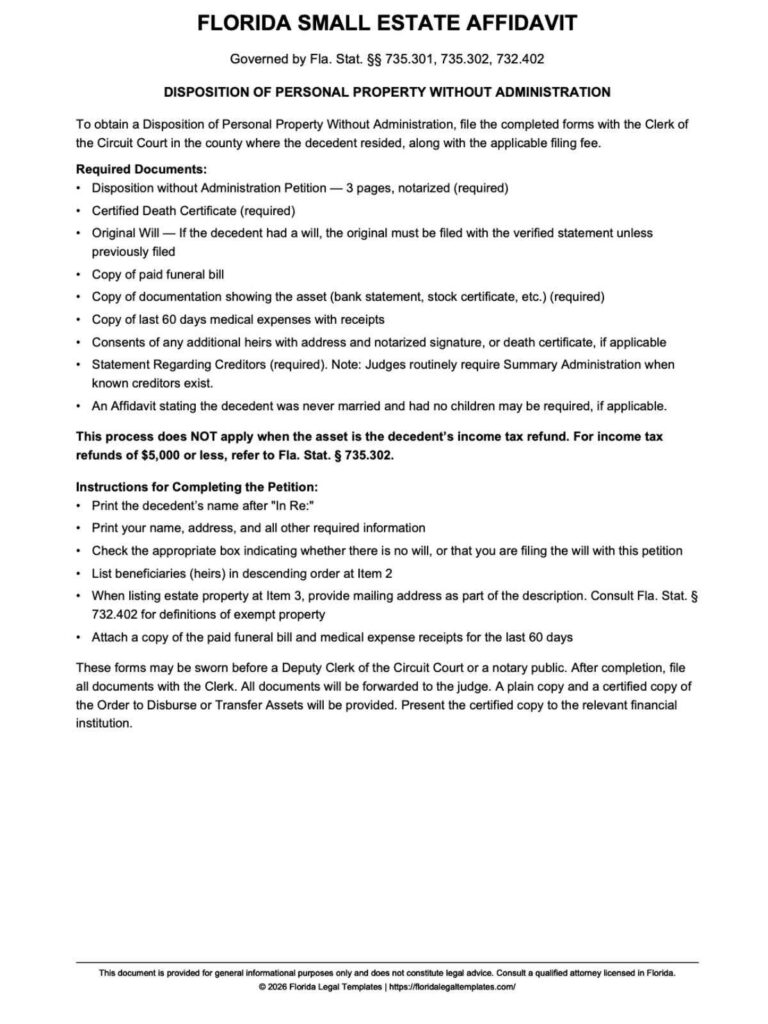 Florida Small Estate Affidavit