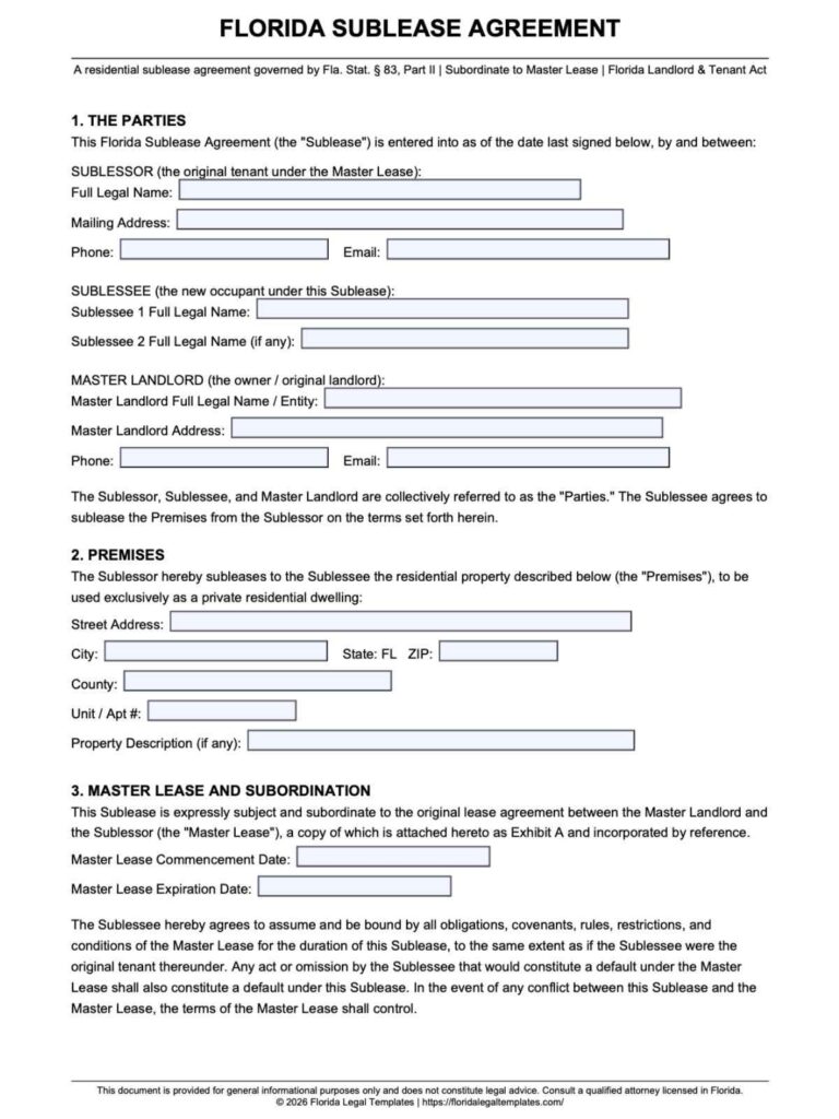 Florida Sublease Agreement