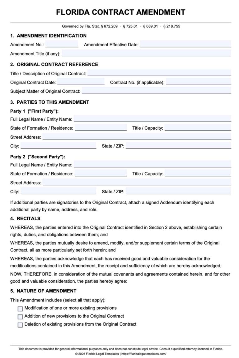 Florida Contract Amendment