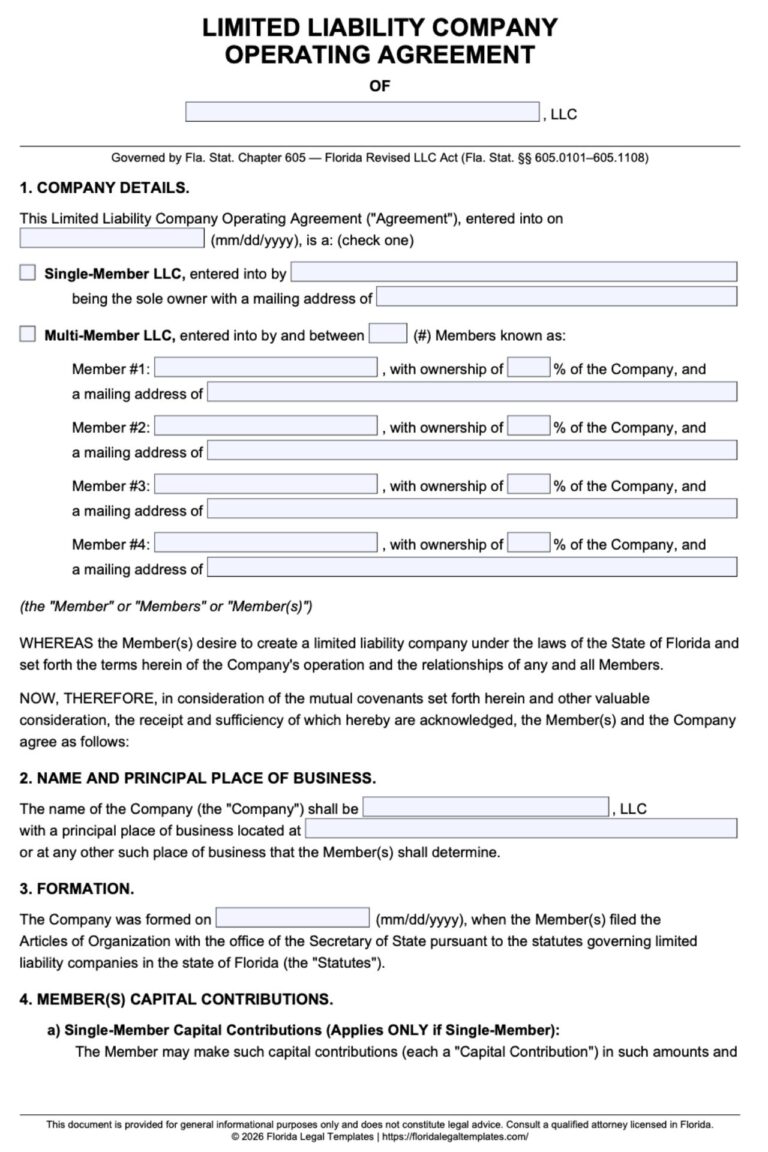 Florida LLC Operating Agreement