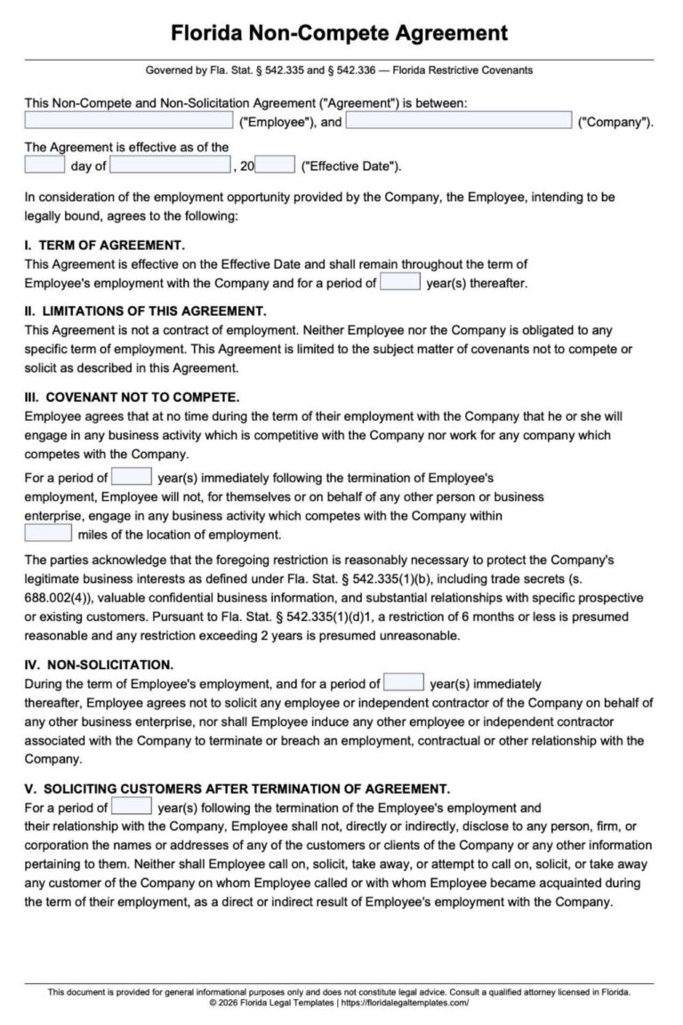 Florida Non-Compete Agreement