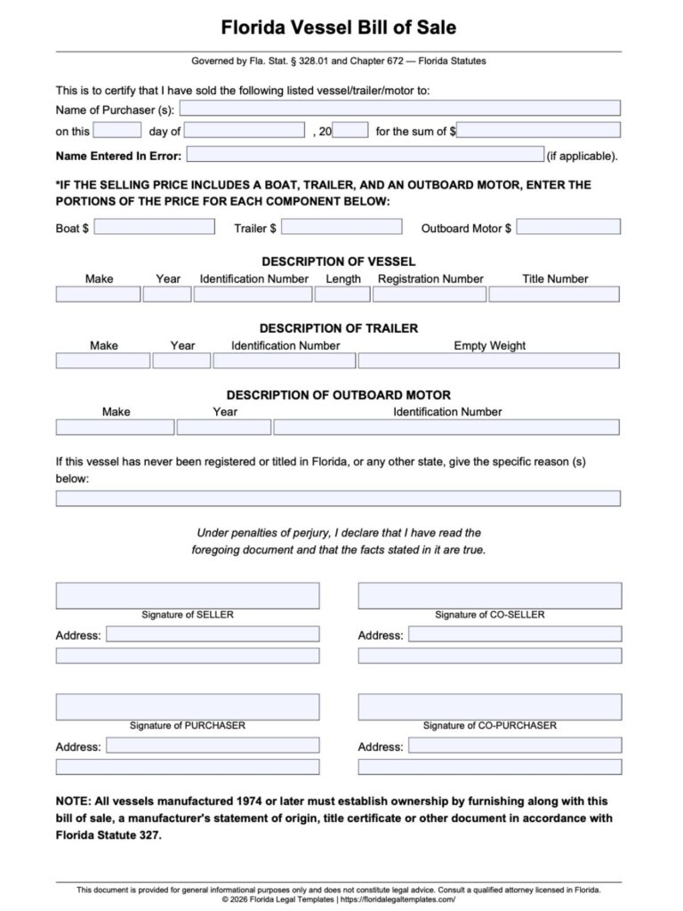 Florida Vessel Bill of Sale
