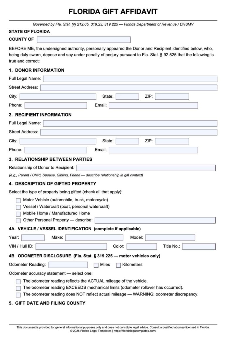 Florida Gift Affidavit