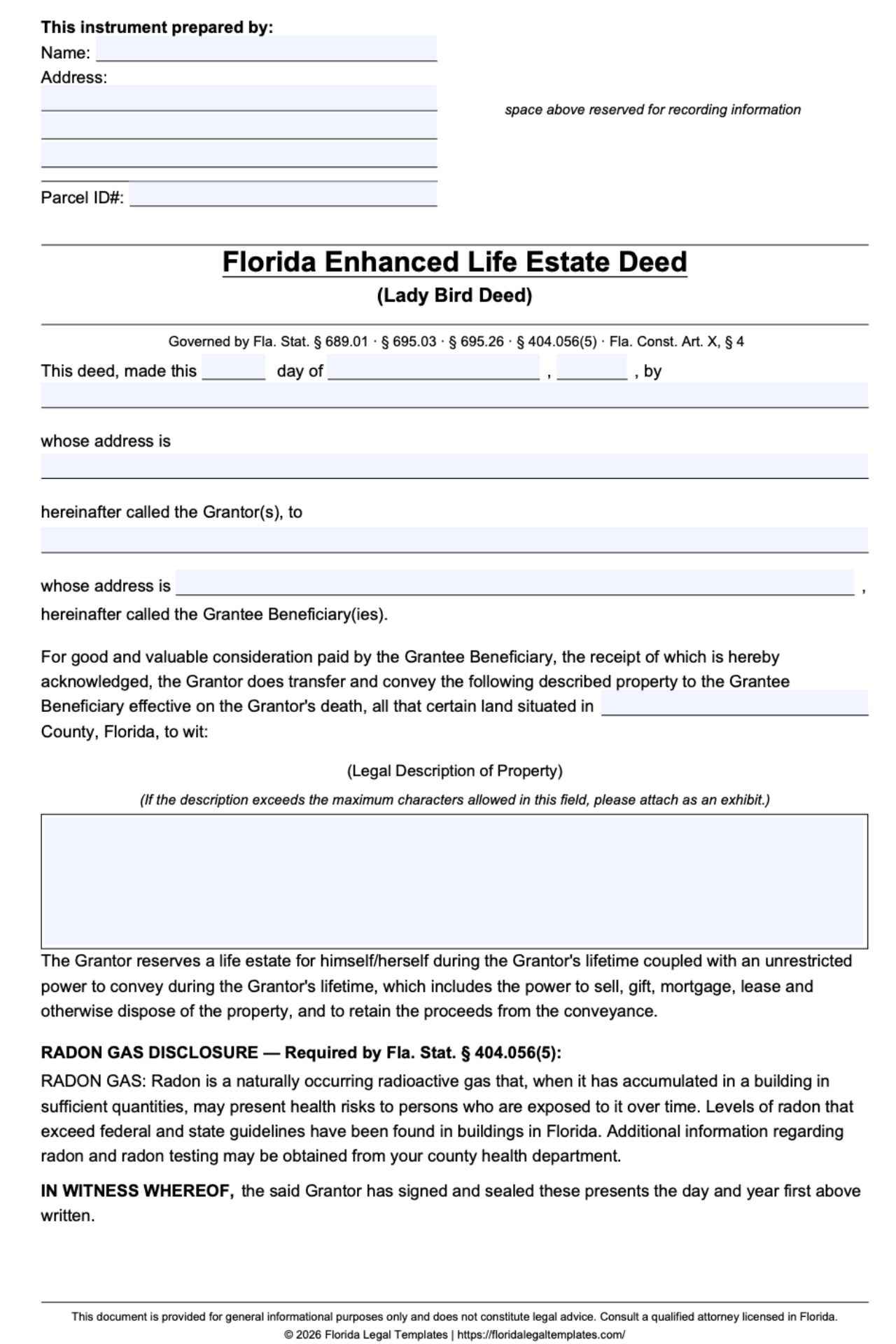 Florida Lady Bird Deed
