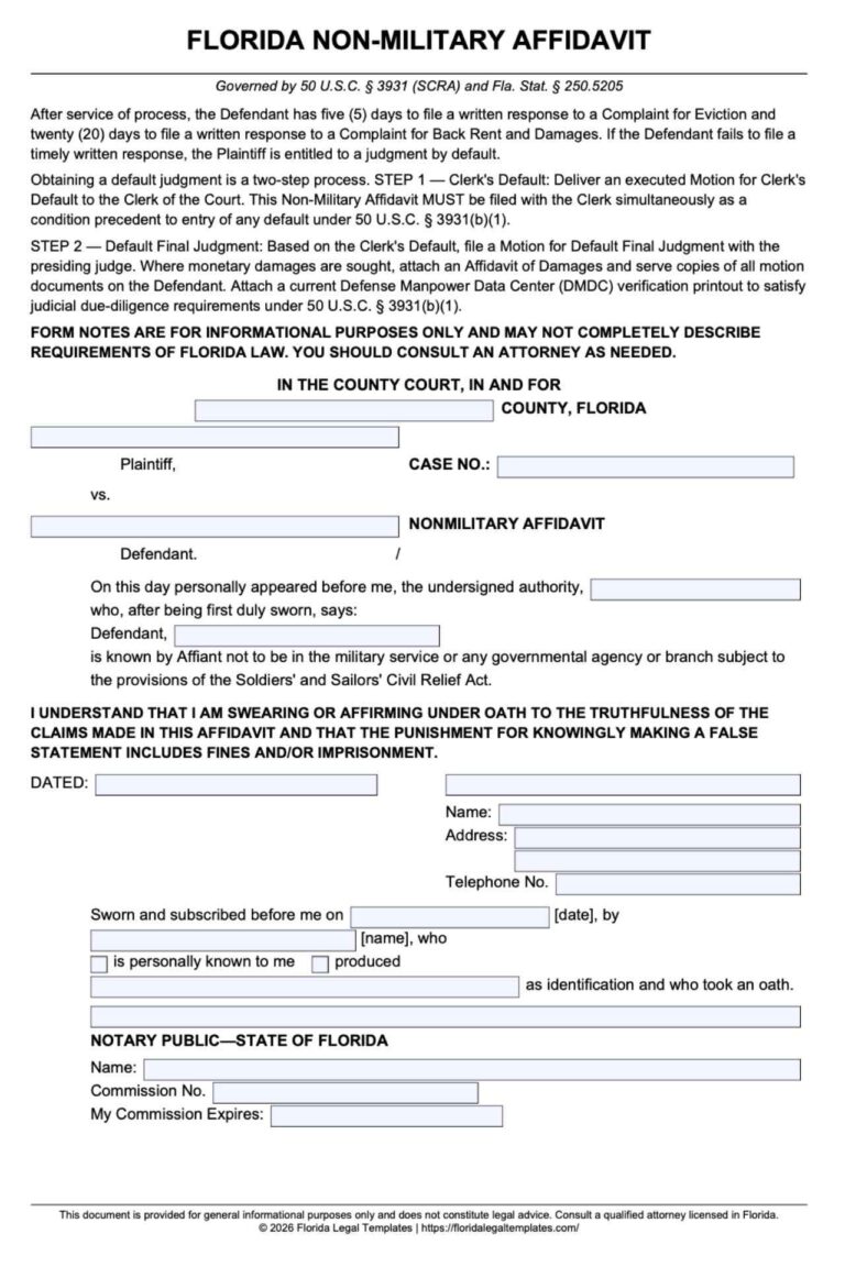 Florida Non-Military Affidavit