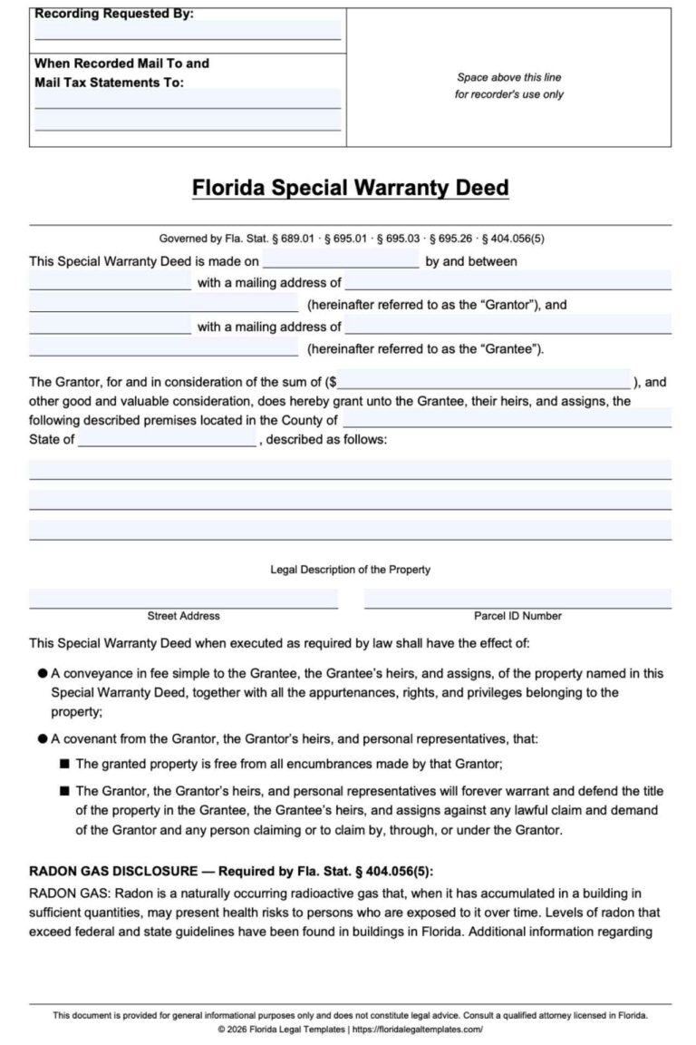 Florida Special Warranty Deed