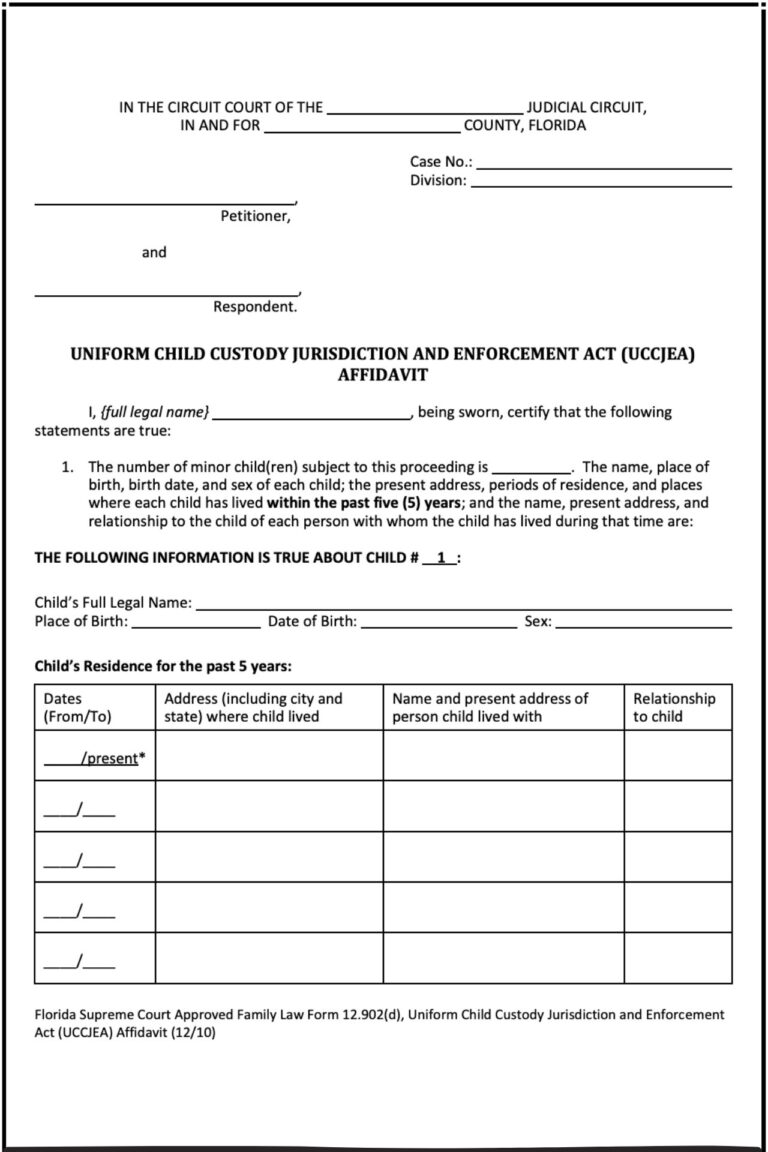 Florida UCCJEA Affidavit