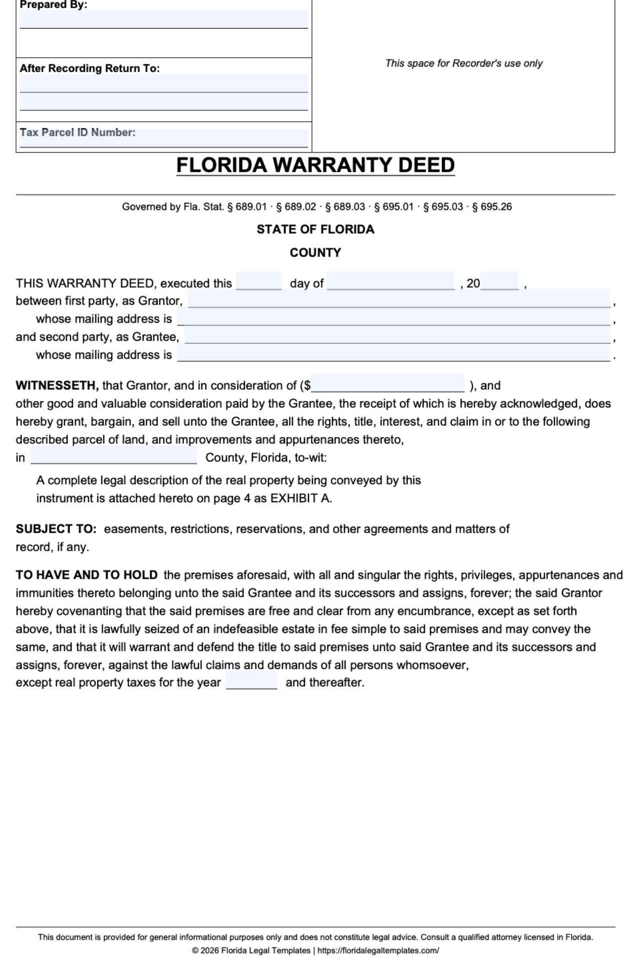 Florida Warranty Deed